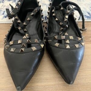 Valentino GARAVANI Rockstud Noir T-Strap Caged Ballerina Flats EU 40/US 10